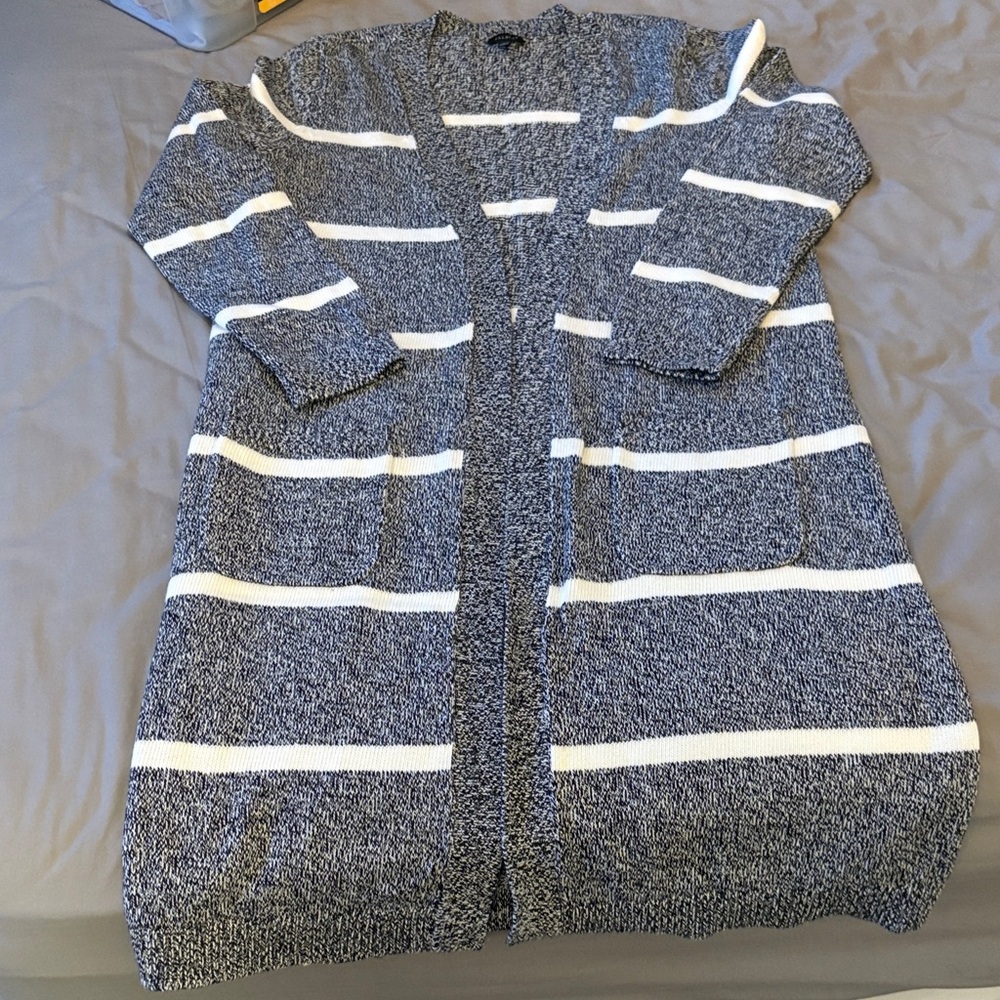 NWOT Talbots Navy and White Striped Cardigan